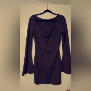 Brown Bell-sleeve Mini Dress